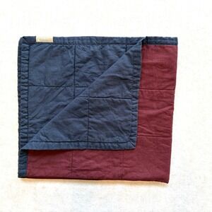 Wildbird Jacarina/Grackle Linen Quilted Blanket Navy Burgundy Reversible 37x35